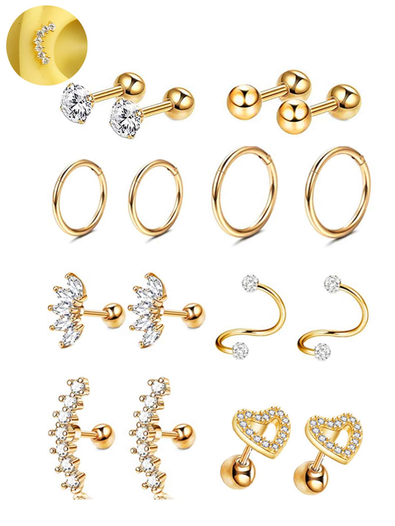 Conch Earring Hoop - SGIAWETA-16pcs 16G Cartilage Earring Tragus Piercing