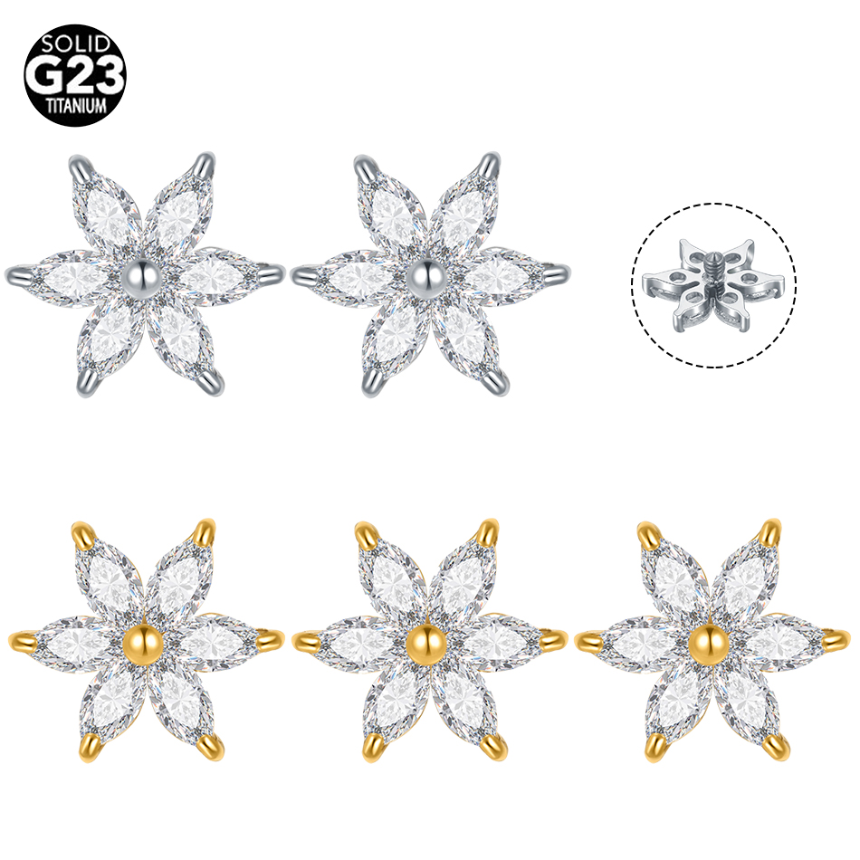 1/5PCS Titanium Crystal Flower - đánh giá và giá Body Jewelry Dermal