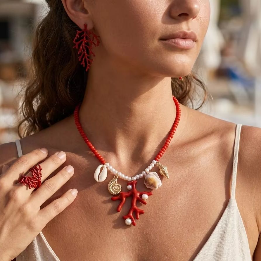Bohemian Red Coral Branch Ring - đánh giá và giá Conch Earring Hoop